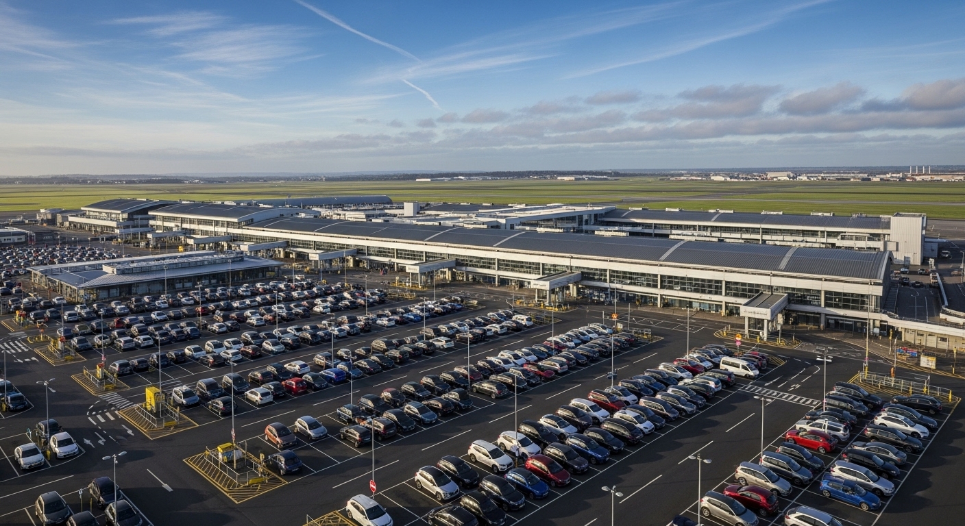 Aerial view of Newcastle International Airport terminal