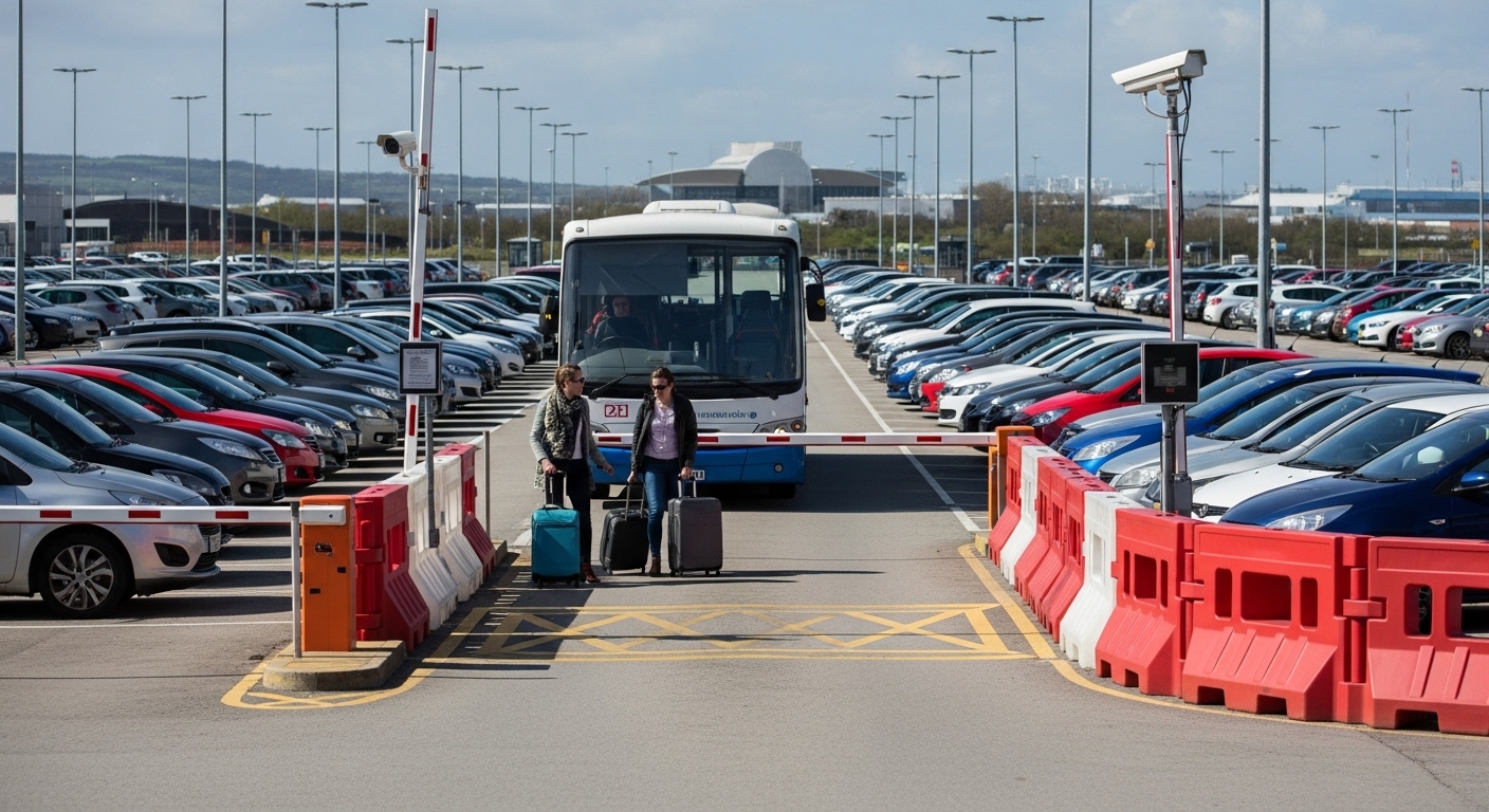 Newcastle Airport Long Stay Car Park with rows of parked cars